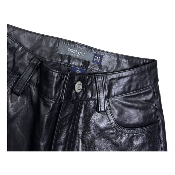 GAP Vintage Y2K Bootcut GENUINE LEATHER Straight Motorcycle Biker Pants Womens 0 - Picture 4 of 7